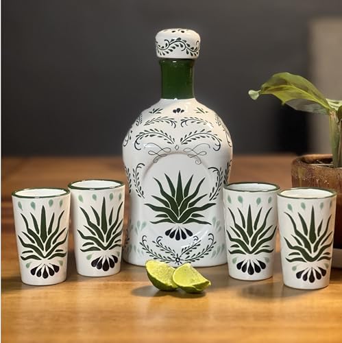 Tumbler Home Tequila-Dekanter, 750 ml, Beige, Handgefertigt im traditionellen Talavera-Stil, handbemaltes Dekanter-Set, Tequila-Geschenk für Männer und Frauen von Tumbler Home