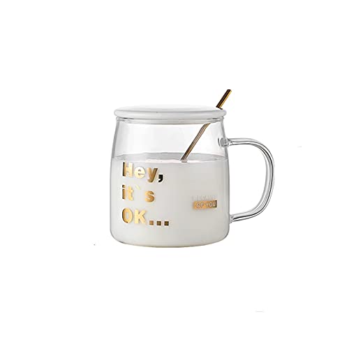Kaffeetasse, Teetasse, transparente Glastasse, große Kapazität, hitzebeständige Kaffeetasse mit Deckel und Löffel, Büro-Haushaltsbecher (B) von Tumblre