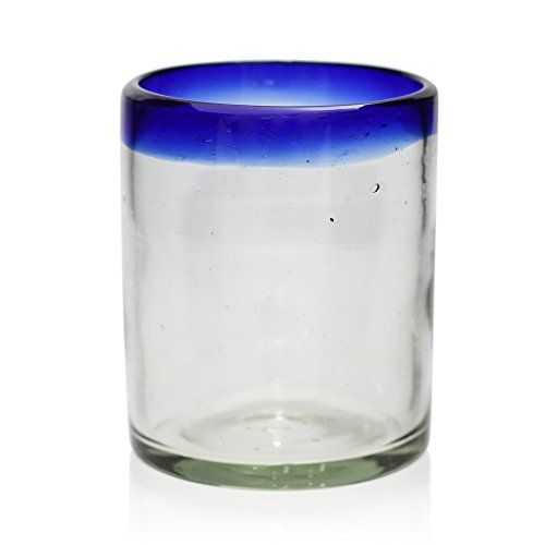 Handgemachter Tumbler - recyceltes Glas – Blauer Rand - Einzelnes Glas von Tumia LAC