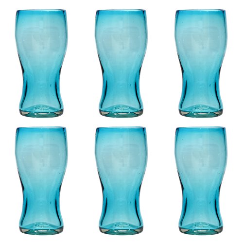 Handgemachtes Bierglas - recyceltes Glas – Türkis - Set aus 6 Gläsern von Tumia LAC
