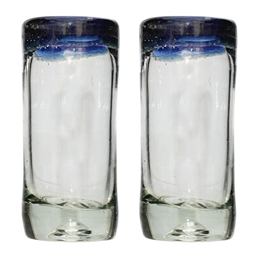Handgemachtes Tequila/Shot Glas - recyceltes Glas - Blauer Rand - Set aus 2 Gläsern von Tumia LAC