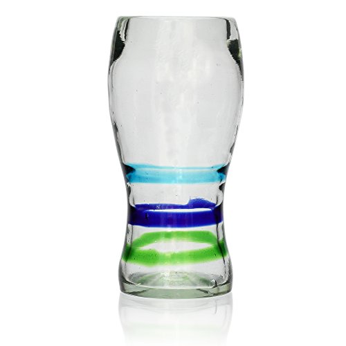 Tumia LAC Handgemachtes Bierglas - recyceltes Glas – 3-farbiger Ring - Einzelnes Glas von Tumia LAC