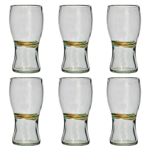 Tumia LAC Handgemachtes Bierglas - recyceltes Glas – Verschiedenfarbiger Streifen - Set aus 6 Gläsern von Tumia LAC