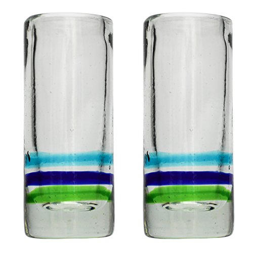 Tumia LAC Handgemachtes Tequila/Shot Glas - recyceltes Glas – 3-Farbiger Ring - Set aus 2 Gläsern von Tumia LAC