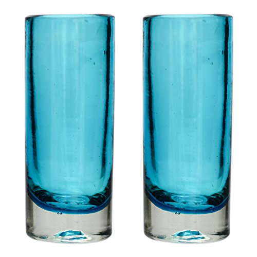 Tumia LAC Handgemachtes Tequila/Shot Glas - recyceltes Glas – Türkis – Set aus 2 Gläsern von Tumia LAC