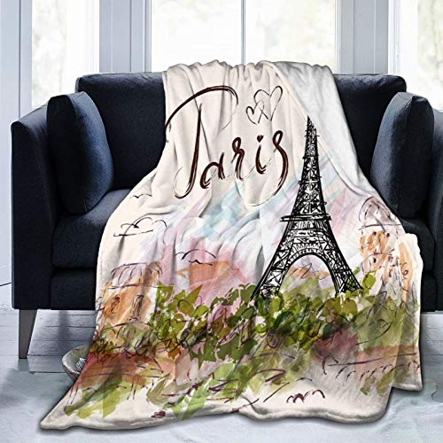 The Famous Paris Eiffelturm Flanell-Fleecedecke, Größe (127 x 152,4 cm), leichte Decken für Wohnzimmer, Sofa, Couch, Bett, Camping, Reisen – super weiche, gemütliche Mikrofaserdecke von TumzfhQ