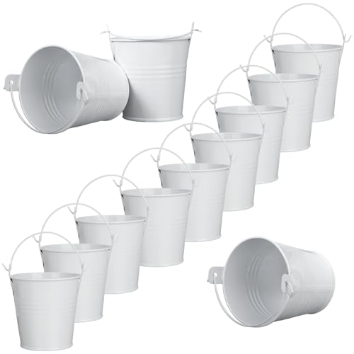 Mini Eimer Verzinkte mit Griffen 12 Stück Kleine Metalleimer Weiß für Gartenpflanzen Home Party Dekoration Container von Tunejoy