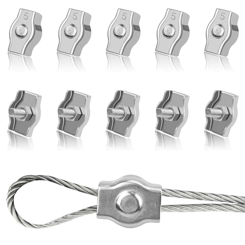 Tunejoy Drahtseilklemme M5 Seilklemme Edelstahl 304 Drahtklemme für Drahtseile von 5mm Sichern von Seilen Stahldraht Wäscheleine 10 Stück von Tunejoy