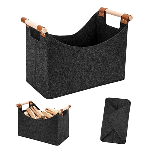Tunejoy Filzkorb für Kaminholz, Kaminholzkorb mit Tragegriffen Kaminholztasche Faltbar Filztasche Filzkorb für Kaminholz, Holz, Zeitungen, Kleidung 40 x 22 x 27cm Dunkelgrau Tunejoy Filzkorb für Kaminholz, Kaminholzkorb mit Tragegriffen Kaminholztasche Faltbar Filztasche Filzkorb für Kaminholz, Holz, Zeitungen, Kleidung 40 x 22 x 27cm Dunkelgrau von Tunejoy