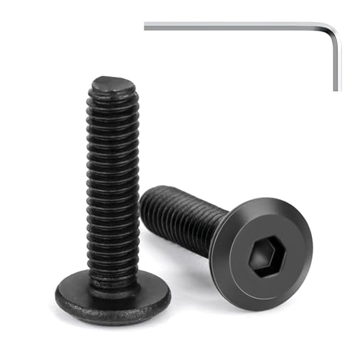 Tunejoy Flachkopfschrauben Schwarz M4 x 16 mm Flachkopf Schrauben Edelstahl A2 V2A Möbelschrauben Innensechskant Vollgewinde mit Inbusschlüssel 20 Stück von Tunejoy