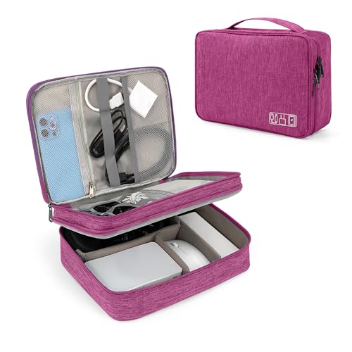 Tunejoy Kabeltaschen Elektronische Tasche Wasserdicht Elektronik Zubehör Organizer 2 Schichten Tragbar für SD-Karten Festplatte Power Bank USB Sticks 27x20x8 cm Lila von Tunejoy