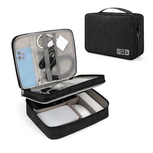 Tunejoy Kabeltaschen Elektronische Tasche Wasserdicht Elektronik Zubehör Organizer 2 Schichten Tragbar für SD-Karten Festplatte Power Bank USB Sticks 27x20x8 cm Schwarz von Tunejoy