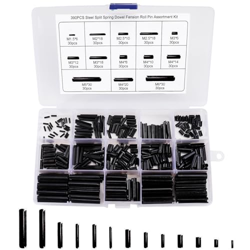 Tunejoy Spannstift Hohlsplinte Sortiment Spannstifte Hohl Federstifte Manganstahl Splinte M1.5 M2 M2.5 M3 M4 M5 M6 Sortimentskasten 390 Stück von Tunejoy