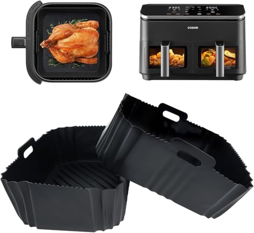 Tuocal 2 Stück Silikonform für COSORI Heißluftfritteuse 8,5L – Passend für Dual Zone Air Fryer XXL, Wiederverwendbar Airfryer Zubehör Silikon Backform für COSORI CAF-R901-AEU Airfryer von Tuocal