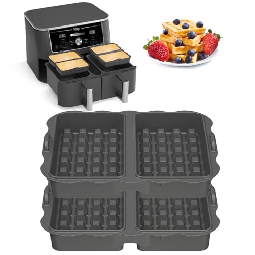 Tuocal 2 Stück Ninja Heißluftfritteuse Zubehör Waffelform Silikon Belgische Waffelplatten Kompatibel mit Ninja AF400EU, AF451EU, AF300EU,SL400EU, AF500DE Doppelt Backschaleneinsatz Waffeln Zubehör von Tuocal