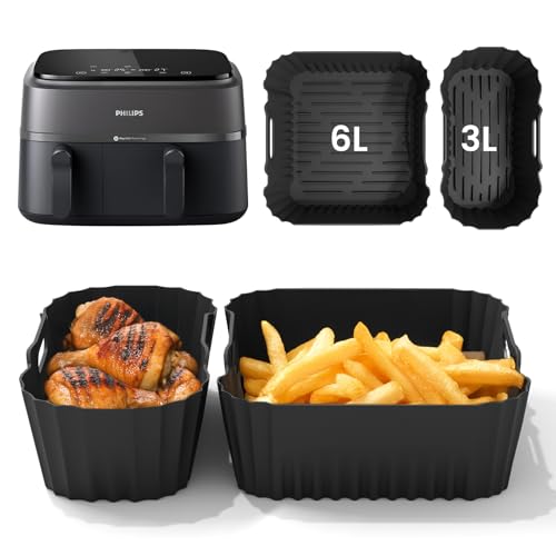 Tuocal Silikonform Heißluftfritteuse Zubehör für Philips Dual Basket Airfryer 3000-serie 6L/3L, Wiederverwendbar Airfryer Zubehör Silikon Backform für Philips 9L Air Fryer Zubehör Tuocal Silikonform Heißluftfritteuse Zubehör für Philips Dual Basket Airfryer 3000-serie 6L/3L, Wiederverwendbar Airfryer Zubehör Silikon Backform für Philips 9L Air Fryer Zubehör von Tuocal