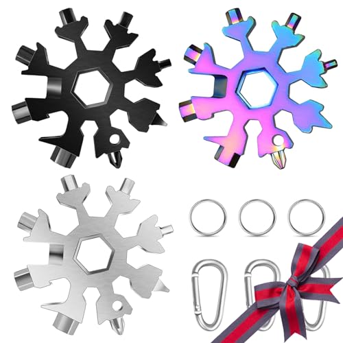 18-in-1 Schneeflocken Multi-Tool, 3 Stück Schneeschlüssel mit 3 Schlüsselring, Sechskantschlüssel Schraubendreher Flaschenöffner, Weihnachtsgeschenke für Papa von Tuofang