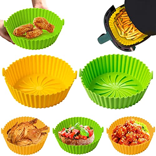 Tuofang 2Pcs Air Fryer Silicone Pot, Air Fryer Silicone Baking Tray, Reusable Non-Stick Air Fryer Silicone Liners, Silicone Universal Air Fryer Basket, for Baking Cooking Food (Gelb, Grün, 20.5CM) von Tuofang