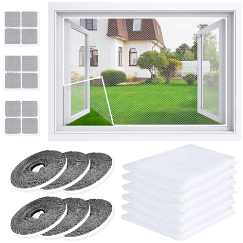 Tuofang Fliegengitter Fenster Set, 6 Stück Insektenschutz für Fenster(150x130cm), Fensternetz Fliegengitter, Unsichtbares Fenstergitter Hält Fliegen/Mücken Draußen von Tuofang