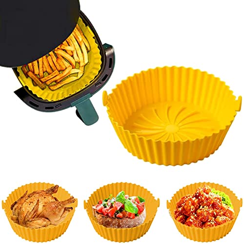 Tuofang Air Fryer Silicone Pot, Air Fryer Silicone Baking Tray, Reusable Non-Stick Air Fryer Silicone Liners, Silicone Universal Air Fryer Basket, for Baking Cooking Food (Gelb, 20.5CM) von Tuofang