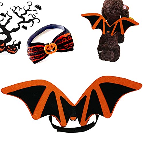 Tuofang Halloween Haustier Kostüm, Haustier Fledermaus Kostüm, Fledermausflügel mit Kürbis Fliege, Haustier Halloween Cosplay Lustige Kostüm für Hunde Katzen, für Halloween Partys Kostümzubehör (A) von Tuofang