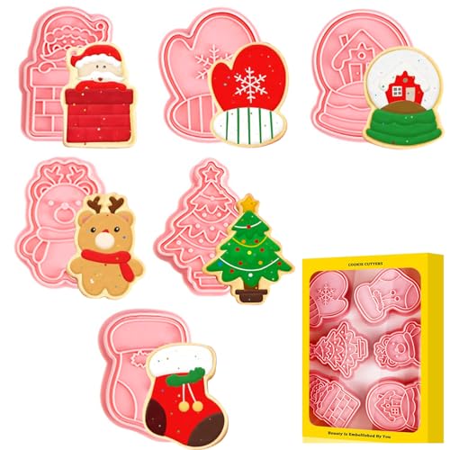 Weihnachten Ausstechfomen Set, 6 Stück Weihnachten 3D Plätzchenformen für Kinder, Wiederverwendbar Keksausstecher, für Fondant, Kekse und Plätzchen (A) von Tuofang