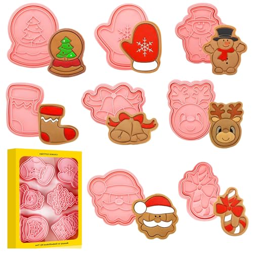 Weihnachten Ausstechfomen Set, 8 Stück Weihnachten 3D Plätzchenformen für Kinder, Wiederverwendbar Keksausstecher, für Fondant, Kekse und Plätzchen (B) von Tuofang