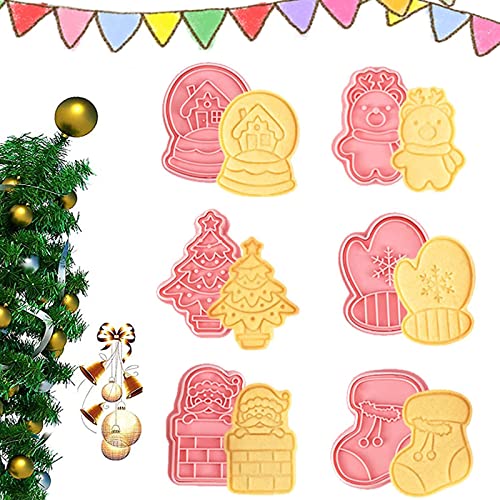 Weihnachts Ausstechformen Set, 6 Pcs 3D Kunststoff Ausstechformen, Wiederverwendbar Weihnachts Keksform Fondant Ausstechformen Kinder Keksausstecher, für Tortendeko Kekse Backen Küche Zubehör (A) von Tuofang