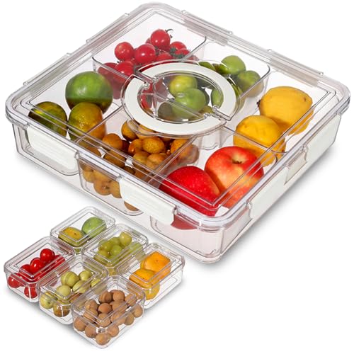 Tuohwue Snackbox Mit FäChern,Snackschale Mit Deckel Herausnehmbare 13 Fächer Snackteller Mit Deckel,Perfekt zum Ordnen von Obst und Gemüse in unserem Kühlschrank von Tuohwue
