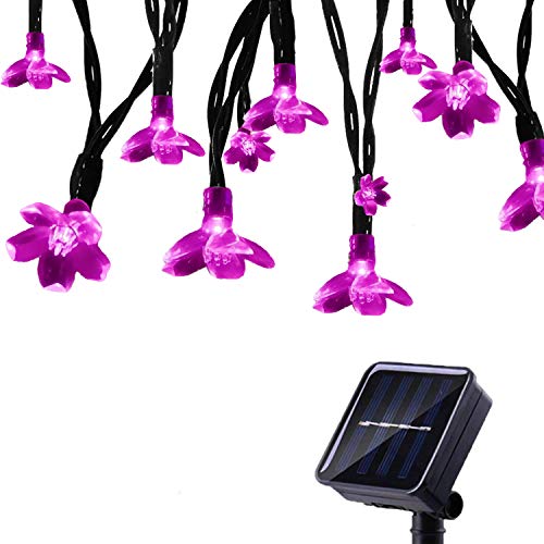 Tuokay Solar Lichterkette Außen 7m 50 LED 8 Modi Wasserdicht LED Außenlichterkette mit Blumen, Dekorative Beleuchtung für Garten Balkon Pavillon Terrasse Rasen Hof Zaun Hochzeit Deko (Rosa) von Tuokay