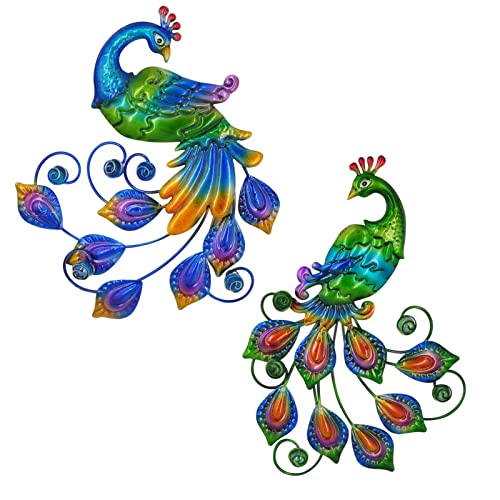 Tuokiuhn Metall Pfau Vogel Wandkunst Vogel Wanddekoration Outdoor Wandkunst Geeignet für Outdoor Metall Wanddekorationen für Terrasse 2er Set von Tuokiuhn