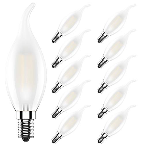 Tuoplyh 10er C35 4W Retro Dimmbar Glühfaden LED Kerze Lampe, 2700K Warmweiß 400 Lumen, Ersatz für 40W Glühlampen, E14 Fassung, Flamme Form, Milchglas, 360° Abstrahlwinkel von Tuoplyh