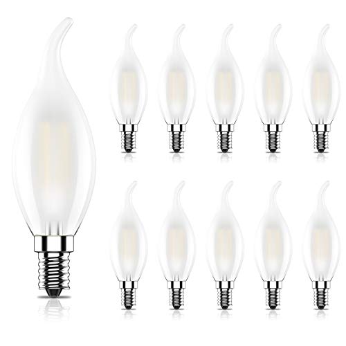 10er C35 4W Retro Nicht Dimmbar Glühfaden LED Kerze Lampe, 2700K Warmweiß 400 Lumen, Ersatz für 40W Glühlampen, E14 Fassung, Flamme Form, Milchglas, CRI>80,360° Abstrahlwinkel von Tuoplyh