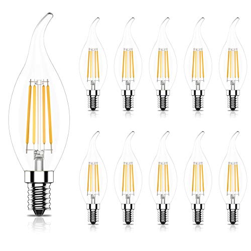 Tuoplyh E14 LED warmweiss,4W Led ersetzt herkömmliche 40W Glühbirnen, Kerzenform,400 Lumen,2700K Warmweiß,Filament Glas,Klares,10er Pack von Tuoplyh