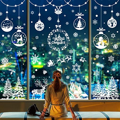 Tuopuda Fensterbilder Weihnachten Selbstklebend 163 Sticker Fenster Schneeflocken Aufkleber Fensterdeko Weihnachtsdeko Fenstersticker Statisch Haftende Weiß Winter Dekoration, A von Tuopuda