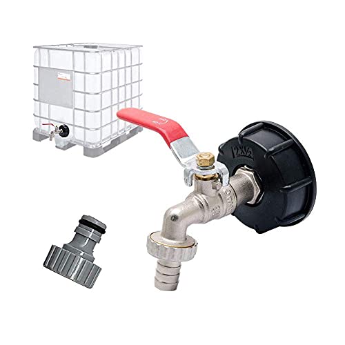 IBC Tankadapter MASO IBC Tote Tank Ablaufadapter S60X6 auf Messing Gartenhahn mit 1/2 Zoll Schlauchanschluss für Öl, Kraftstoff, Wasser von Tuoservo