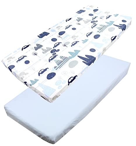 TupTam Baby Spannbettlaken Kinder Spannbetttuch für Babybett Kinderbett 2er Pack, Farbe: Autos Blau, Größe: 60 x 120 cm von TupTam