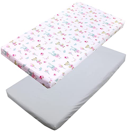 TupTam Baby Spannbettlaken Kinder Spannbetttuch für Babybett Kinderbett 2er Pack, Farbe: Fuchs/Kaninchen/Rosa, Größe: 60 x 120 cm von TupTam