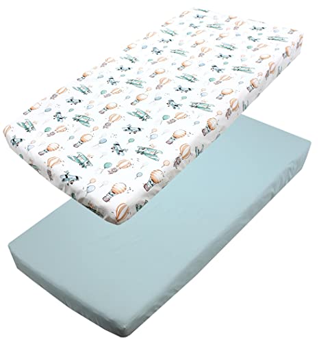 TupTam Baby Spannbettlaken Kinder Spannbetttuch für Babybett Kinderbett 2er Pack, Farbe: Füchse im Flugzeug/Grün, Größe: 70 x 140 cm von TupTam