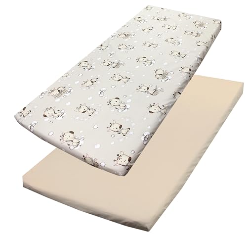 TupTam Baby Spannbettlaken Kinder Spannbetttuch für Babybett Kinderbett 2er Pack, Farbe: Giraffe Beige, Größe: 70 x 140 cm TupTam Baby Spannbettlaken Kinder Spannbetttuch für Babybett Kinderbett 2er Pack, Farbe: Giraffe Beige, Größe: 70 x 140 cm von TupTam