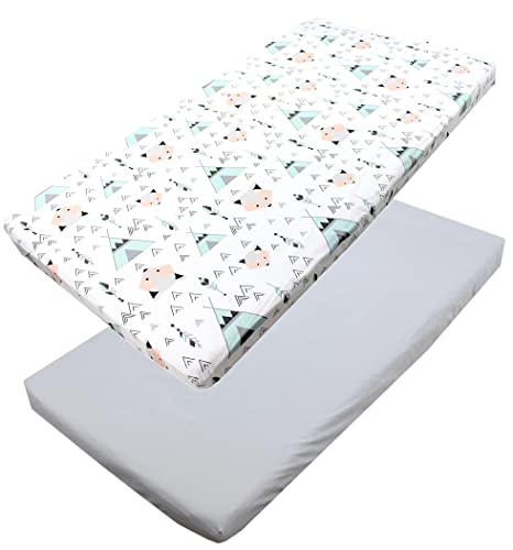 TupTam Baby Spannbettlaken Kinder Spannbetttuch für Babybett Kinderbett 2er Pack, Farbe: Grau/Fuchs Mint, Größe: 70 x 140 cm von TupTam