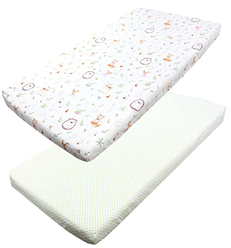 TupTam Baby Spannbettlaken Kinder Spannbetttuch für Babybett Kinderbett 2er Pack, Farbe: Lichtung/Tupfen Grün, Größe: 60 x 120 cm TupTam Baby Spannbettlaken Kinder Spannbetttuch für Babybett Kinderbett 2er Pack, Farbe: Lichtung/Tupfen Grün, Größe: 60 x 120 cm von TupTam