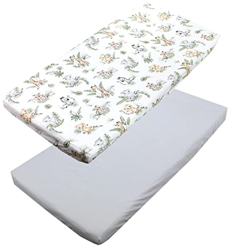 TupTam Baby Spannbettlaken Kinder Spannbetttuch für Babybett Kinderbett 2er Pack, Farbe: Safari/Löwe/Braun/Blätter/Grün/Grau, Größe: 90 x 200 cm TupTam Baby Spannbettlaken Kinder Spannbetttuch für Babybett Kinderbett 2er Pack, Farbe: Safari/Löwe/Braun/Blätter/Grün/Grau, Größe: 90 x 200 cm von TupTam