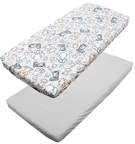 TupTam Baby Spannbettlaken Kinder Spannbetttuch für Babybett Kinderbett 2er Pack, Farbe: Safari/Grau, Größe: 90 x 200 cm von TupTam