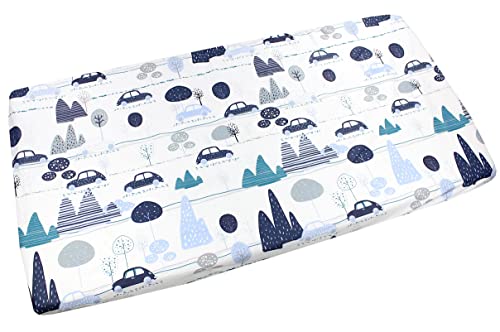 TupTam Baby Spannbettlaken Kinder Spannbetttuch für Babybett Kinderbett Gemustert, Farbe: Autos Blau, Größe: 60 x 120 cm von TupTam