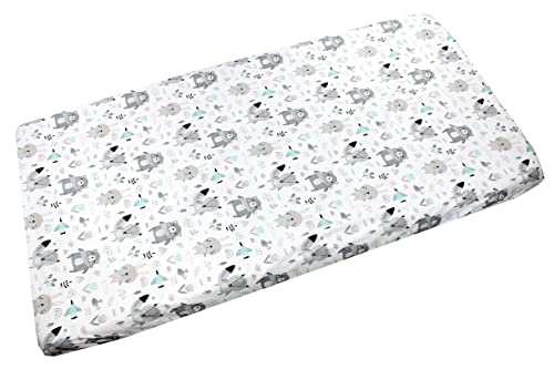 TupTam Baby Spannbettlaken Kinder Spannbetttuch für Babybett Kinderbett Gemustert, Farbe: Bären/Füchse/Mint, Größe: 70 x 140 cm von TupTam