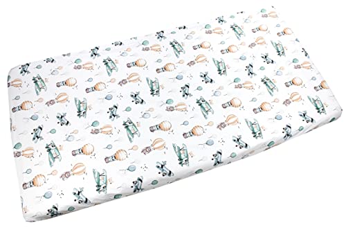 TupTam Baby Spannbettlaken Kinder Spannbetttuch für Babybett Kinderbett Gemustert, Farbe: Füchse im Flugzeug, Größe: 70 x 140 cm von TupTam