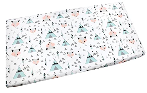 TupTam Baby Spannbettlaken Kinder Spannbetttuch für Babybett Kinderbett Gemustert, Farbe: Grau/Fuchs Mint, Größe: 70 x 140 cm von TupTam