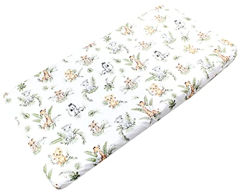 TupTam Baby Spannbettlaken Kinder Spannbetttuch für Babybett Kinderbett Gemustert, Farbe: Safari/Löwe/Braun/Blätter/Grün, Größe: 60 x 120 cm von TupTam