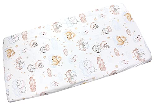 TupTam Baby Spannbettlaken Kinder Spannbetttuch für Babybett Kinderbett Gemustert, Farbe: Tiere auf Wolken, Größe: 60 x 120 cm von TupTam